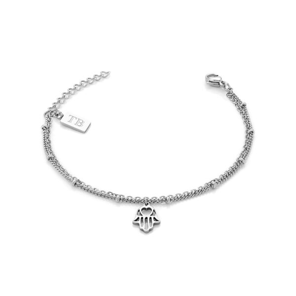 Pulseira com mão de fátima para Mulher em aço inoxidável - Twobrothers Sanibel - pulseira em aço inoxidável para mulher - pulseira feminina discreta e elegante - Pulseira com pendente Hamsá para mulher