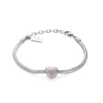 Pulseira Valérie para mulher com pendente de coração em aço inoxidável da marca Portuguesa Twobrothers. Colar feminino com coração com brilhantes cor de rosa