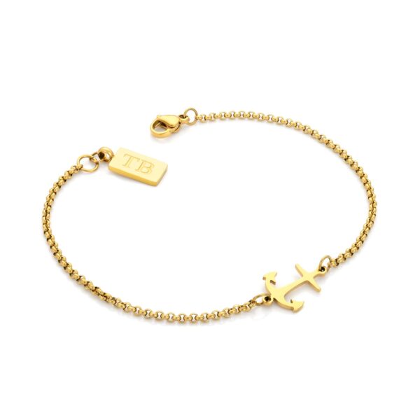 A Pulseira Sailor Man Gold é produzida em aço inoxidável dourado com uma Âncora para Homem, da marca portuguesa Twobrothers.