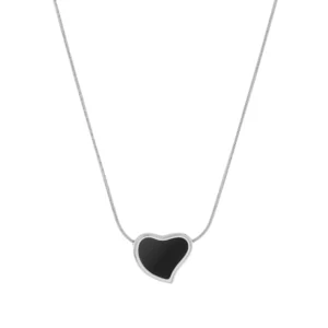 women’s silver stainless steel necklace with a black heart
