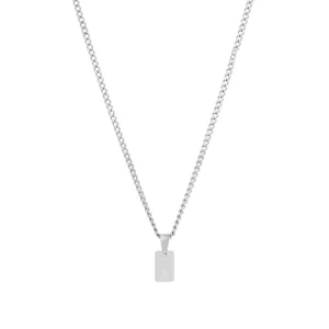 men's stainless steel silver necklce with initial medal